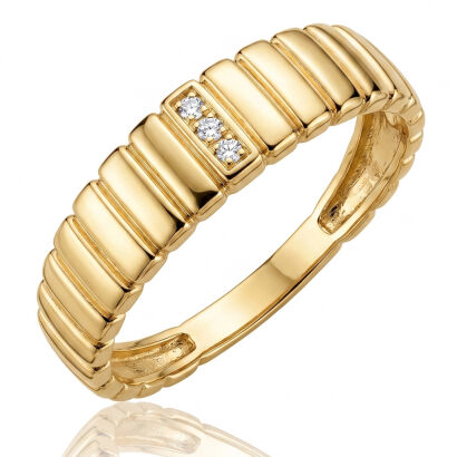 Złoty pierścionek 585 z cyrkoniami segmentowy
