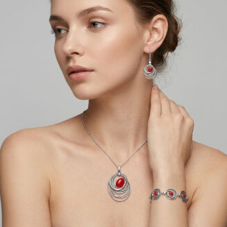 Kolczyki srebrne 925 z koralem wiszące - 2