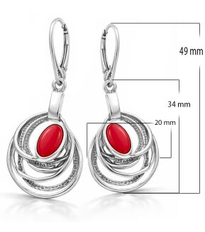 Kolczyki srebrne 925 z koralem wiszące - 3