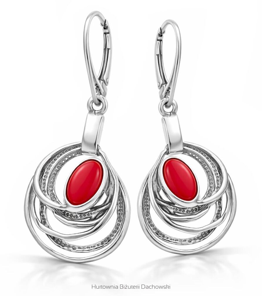 Kolczyki srebrne 925 z koralem wiszące