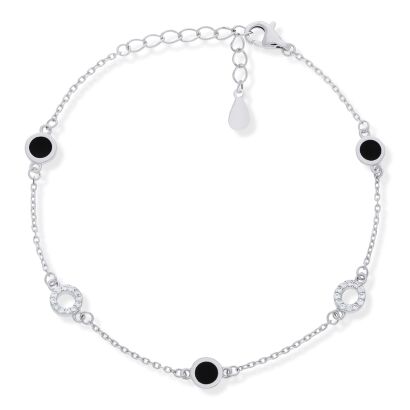 Bransoletka srebrna 925 czarne koła z cyrkoniami