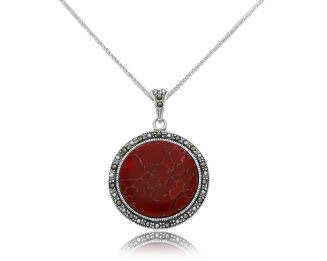 Srebrna zawieszka z koralem i markazytami - 2