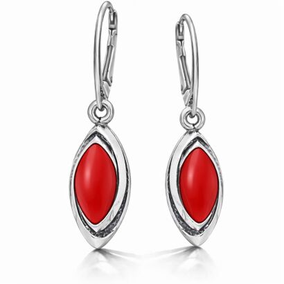 Kolczyki srebrne 925 z koralem smukłe kolczyki 