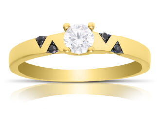 Pierścionek złoty pr.585 białe i czarne cyrkonie - 2