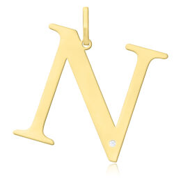 Złota literka N z brylantem duża pr.585