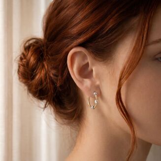 Kolczyki złote 585 koła z diamentowanymi kulkami - 2