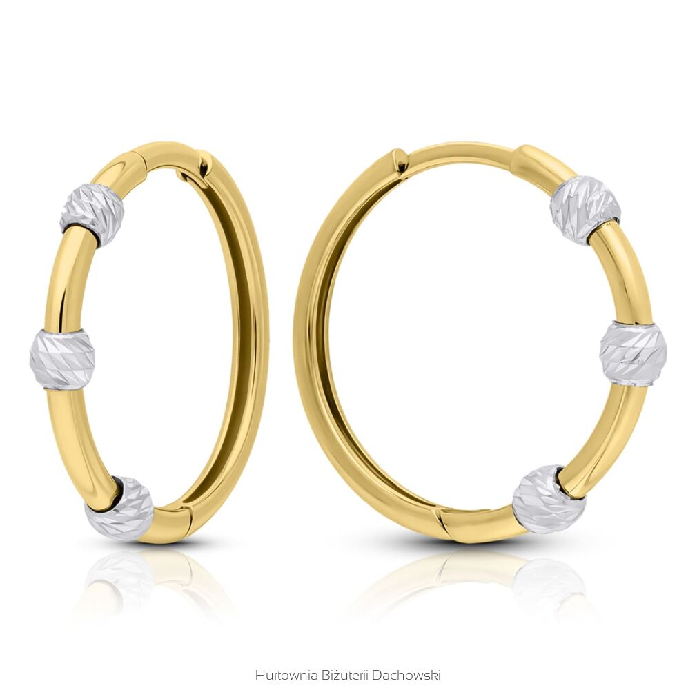 Kolczyki złote 585 koła z diamentowanymi kulkami