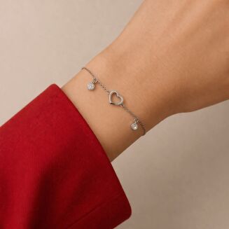 Bransoletka srebrna 925 serce cyrkonie - 2