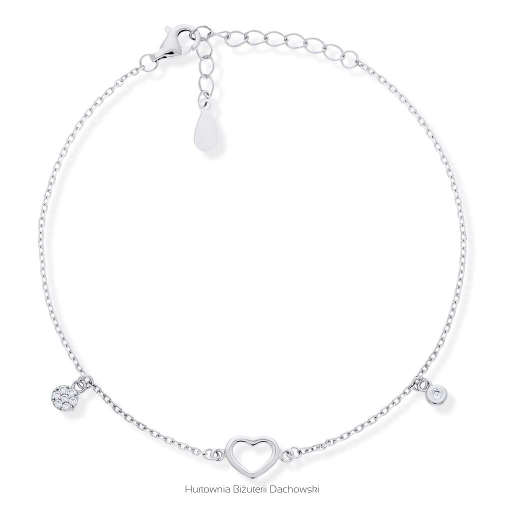 Bransoletka srebrna 925 serce cyrkonie