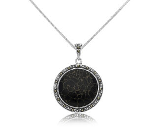 Zawieszka srebrna z czarnym onyksem i markazytami - 2