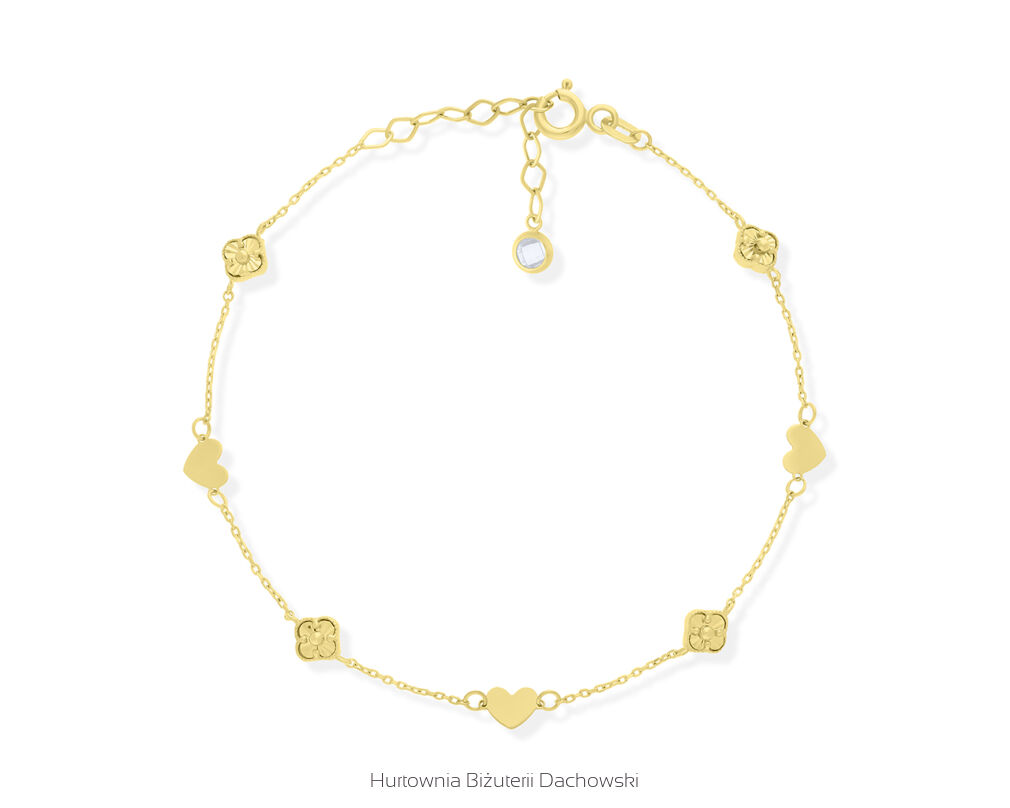 Złota bransoletka serca i koniczyny pr.585