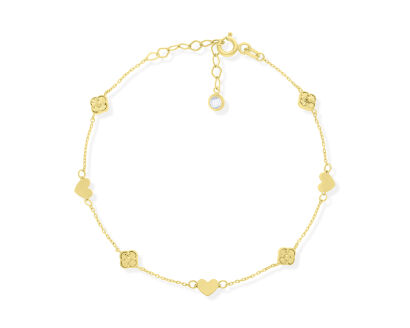 Złota bransoletka serca i koniczyny pr.585