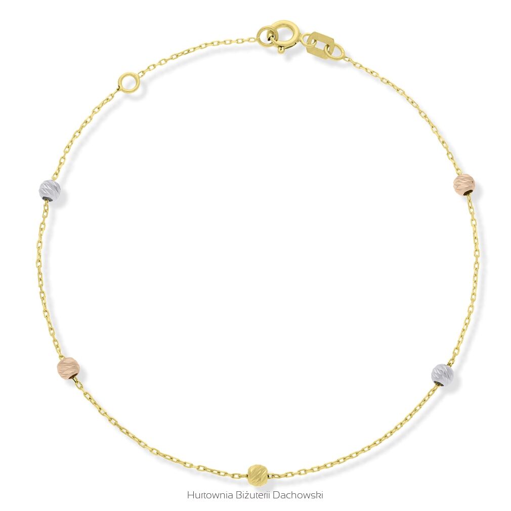 Bransoletka złota 585 kuleczki tricolor
