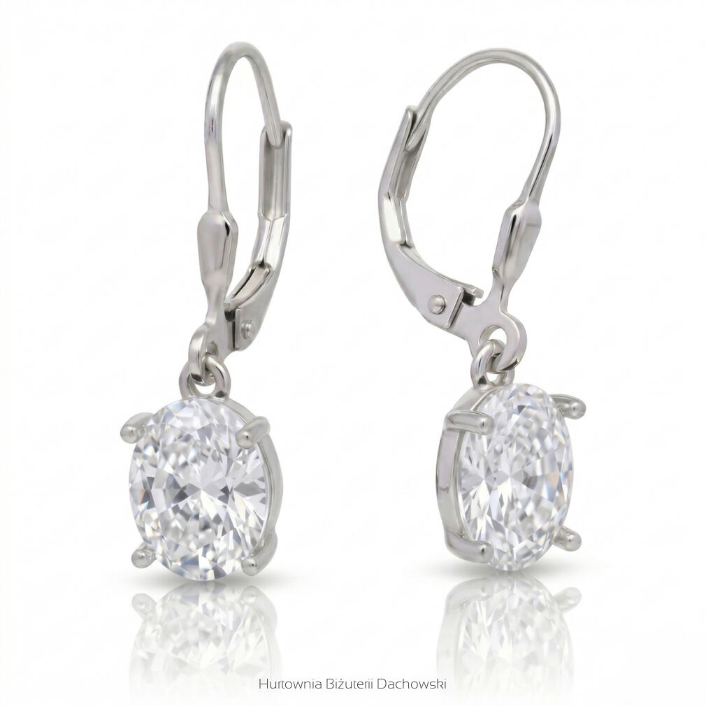 Wiszące kolczyki srebrne 925 z owalną cyrkonią