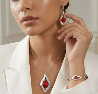 Kolczyki srebrne 925 z koralem Wiszące kolczyki  - 2