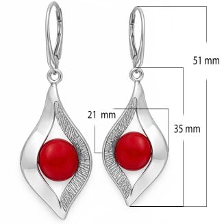 Kolczyki srebrne 925 z koralem Wiszące kolczyki  - 3