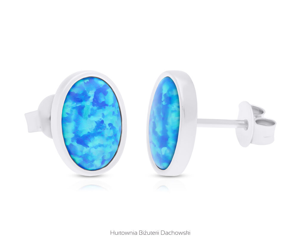 Kolczyki srebrne z niebieskim opalem sztyfty 925