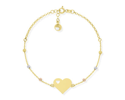 Bransoletka złota 585 serce i błyszczące kulki