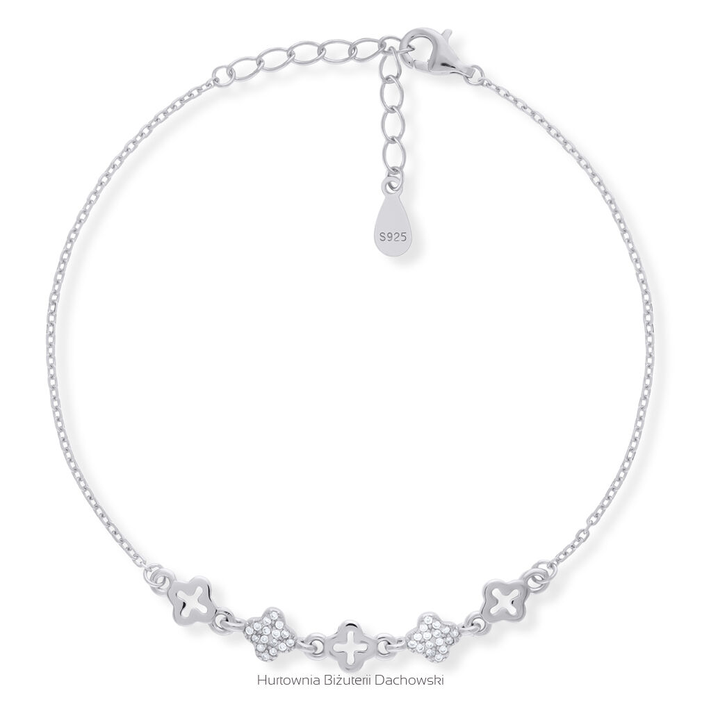 Bransoletka srebrna koniczyny z cyrkoniami pr.925