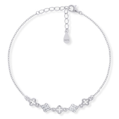 Bransoletka srebrna koniczyny z cyrkoniami pr.925