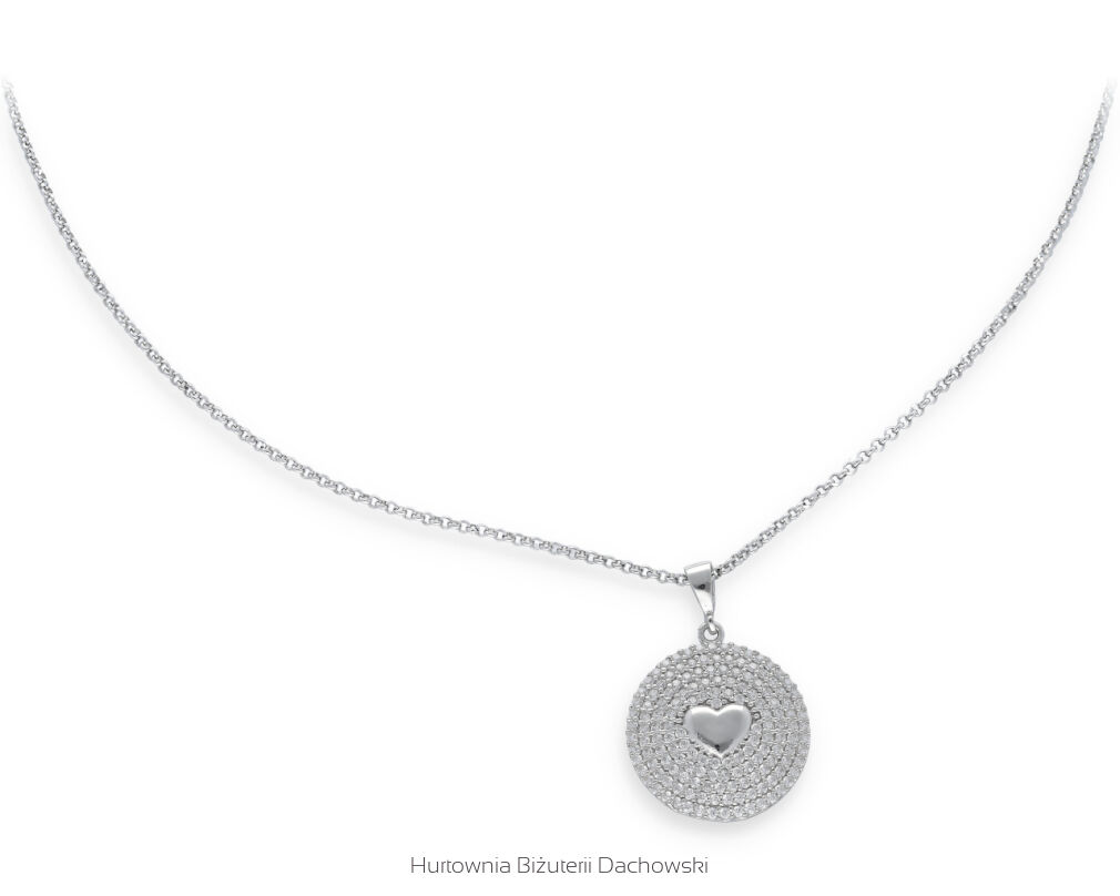 Zawieszka srebrna okrągła z serduszkiem pośrodku