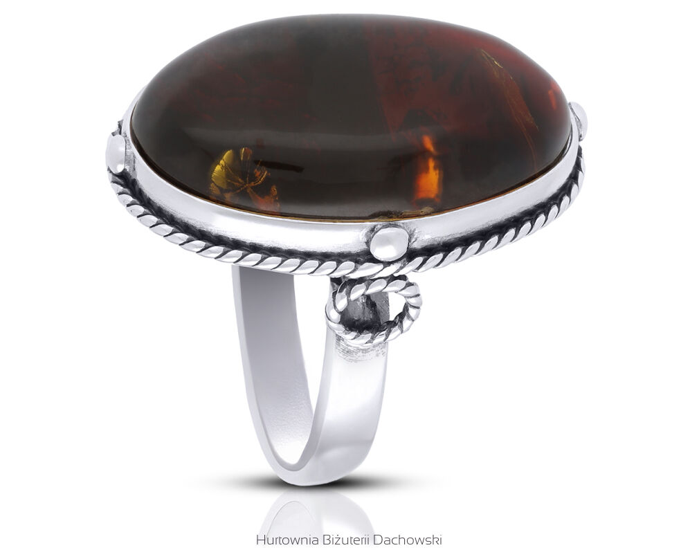 Pierścionek srebrny 925 z naturalnym bursztynem