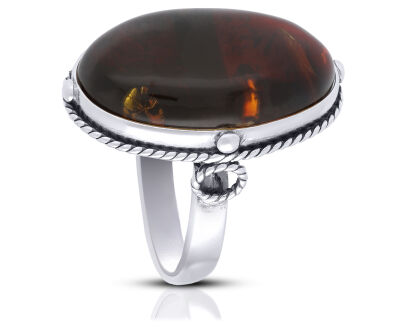 Pierścionek srebrny 925 z naturalnym bursztynem
