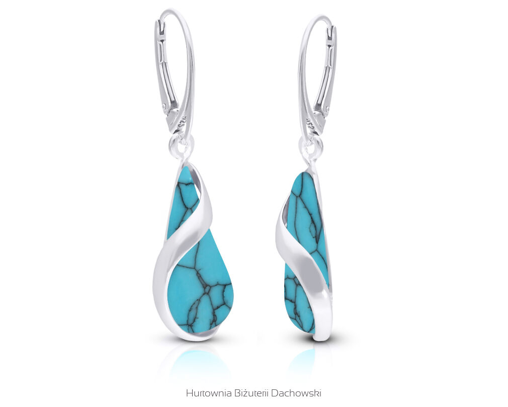 Kolczyki srebrne wiszące z turkusem