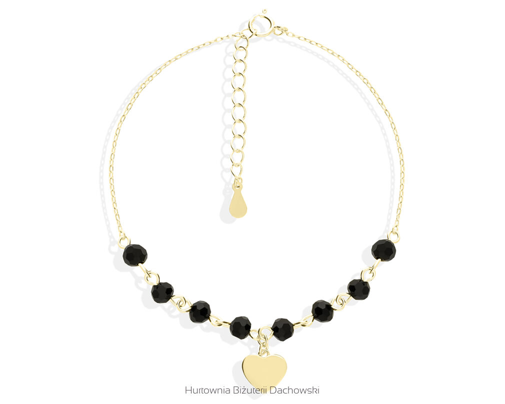 Bransoletka srebrna pozłacana serce cyrkonie