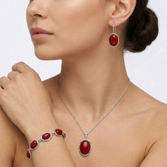 Kolczyki srebrne 925 z koralem owalne na biglu - 2