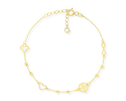 Złota bransoletka serce koniczyna infiniti 585