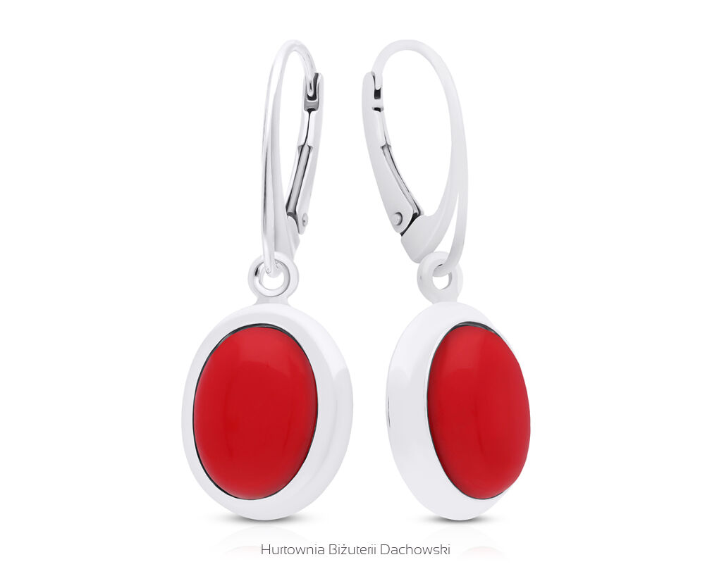 Kolczyki srebrne z koralem wiszące pr.925