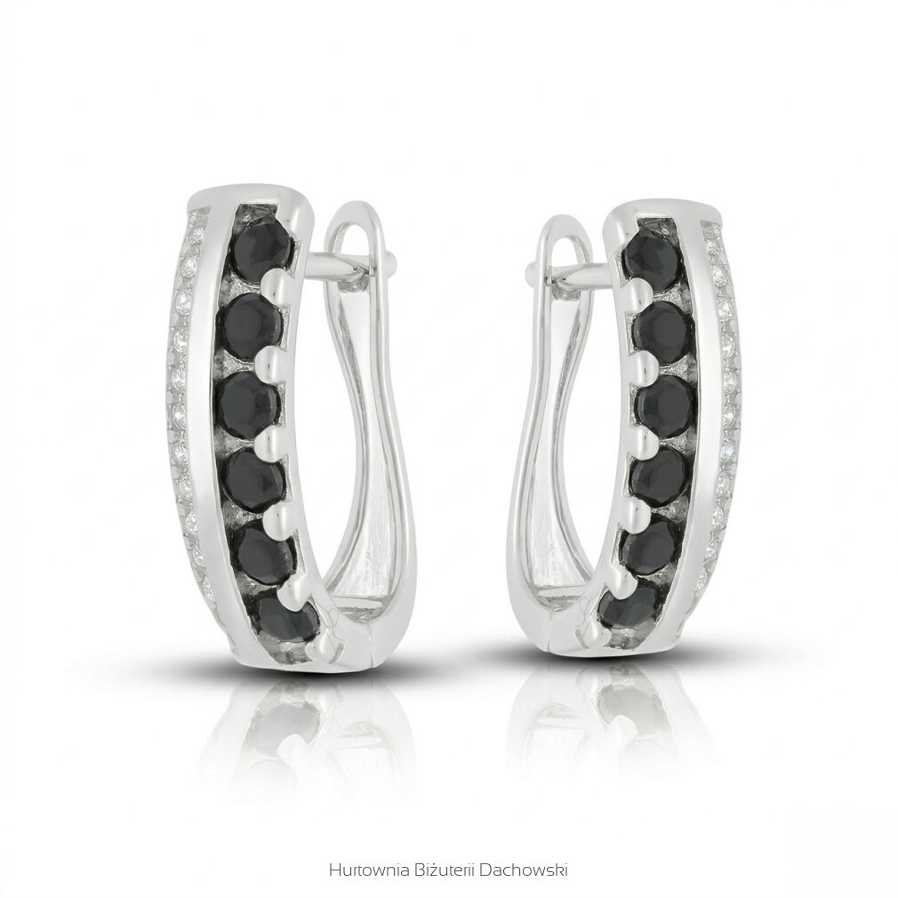 Kolczyki srebrne 925 czarne i białe cyrkonie