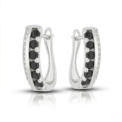 Kolczyki srebrne 925 czarne i białe cyrkonie