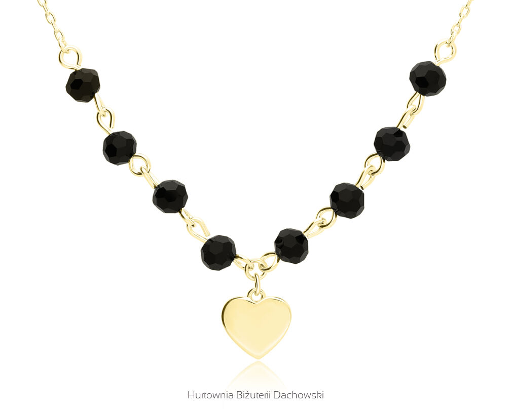 Naszyjnik srebrny pozłacany serce cyrkonie