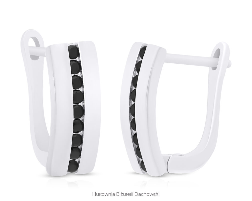 Kolczyki srebrne czarne cyrkonie angielskie pr.925
