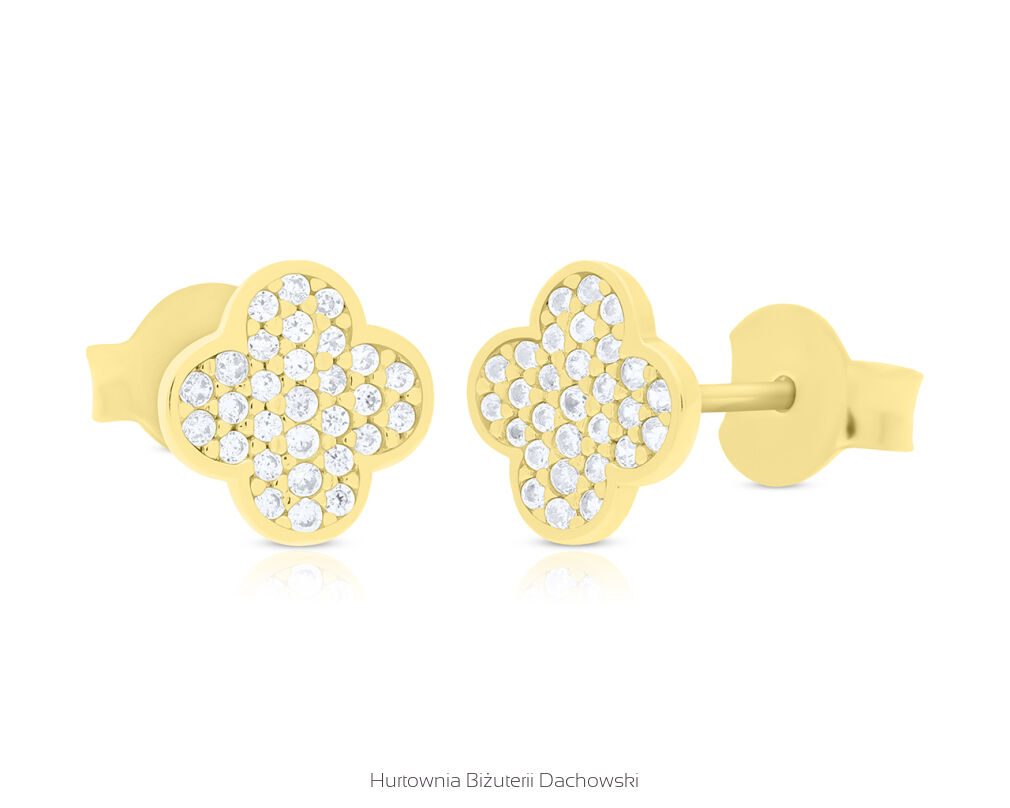 Złote kolczyki koniczyny cyrkonie sztyfty pr.585