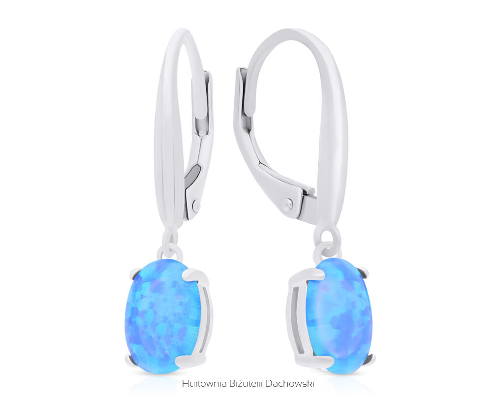 Kolczyki srebrne wiszące z opalem niebieskim