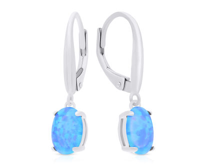 Kolczyki srebrne wiszące z opalem niebieskim