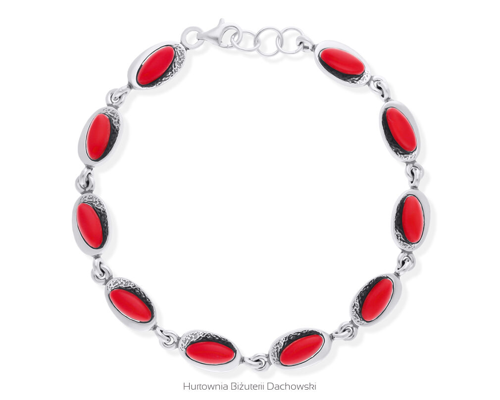 Bransoletka srebrna 925 z czerwonym koralem
