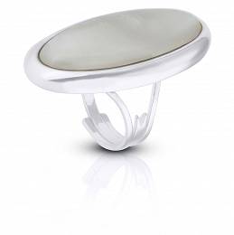 Pierścionek srebrny owalny z białym kamieniem