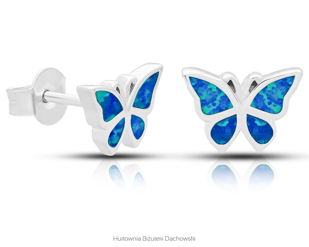 Kolczyki srebrne motyle z opalem sztyfty pr.925