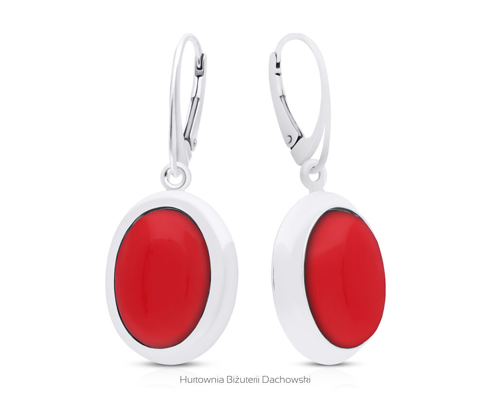Kolczyki srebrne wiszące z koralem pr.925