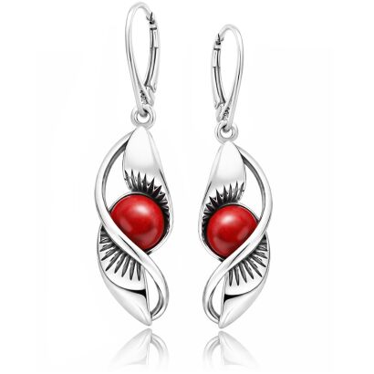 Kolczyki srebrne 925 z koralem wiszące kolczyki