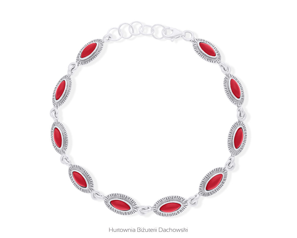Bransoletka srebrna z koralem czerwonym pr.925