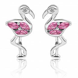 Kolczyki srebrne flamingi z różowymi cyrkoniami
