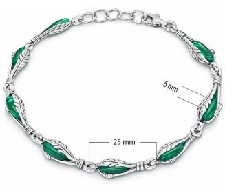 Bransoletka srebrna 925 z malachitem motyw piór - 3