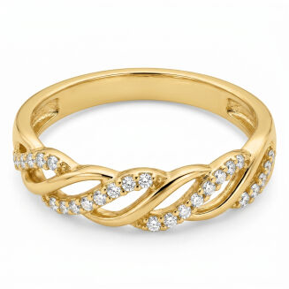 Złoty pierścionek 585 z cyrkoniami przeplatany - 3