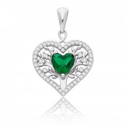 Zawieszka srebrna serce z zielonym kamieniem