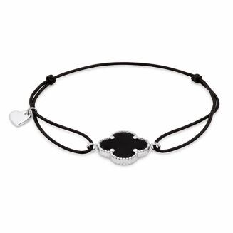 Bransoletka srebrna 925 czarny sznurek koniczyna - 3